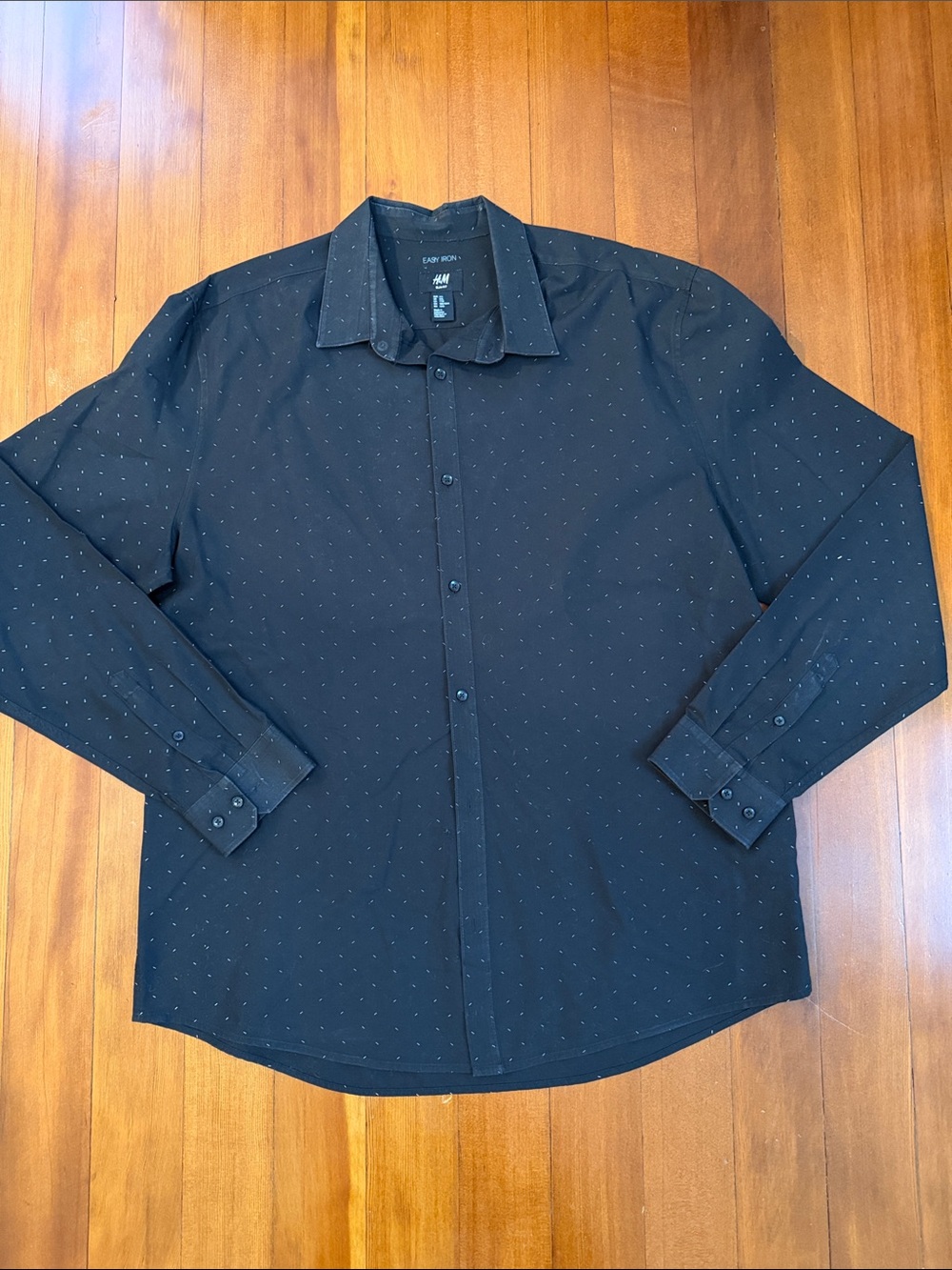 H&M Black Long-Sleeve Dress Shirt with Subtle Dot Print